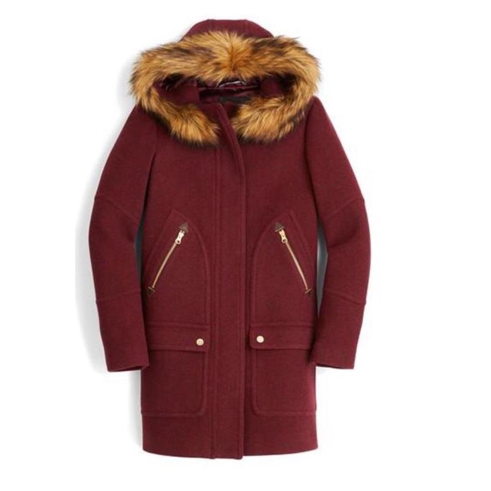 NWT J Crew Heather Fire Red Chateau Parka Stadium Cloth 10